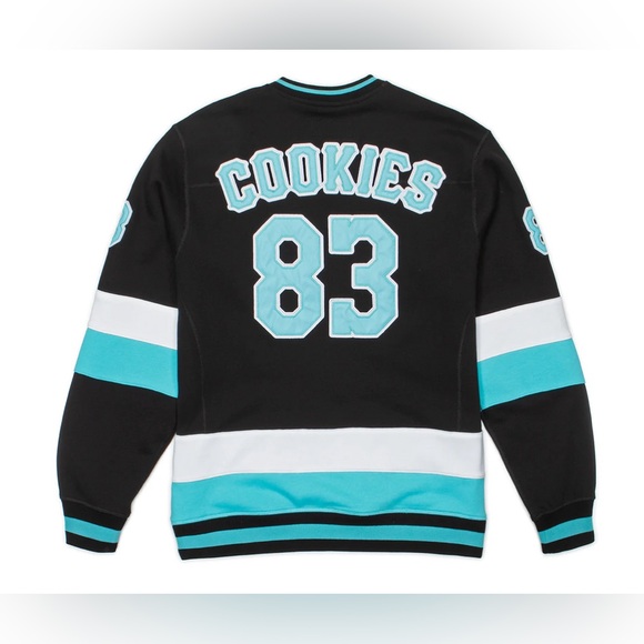COOKIES "BREAKAWAY" LONG SLEEVE HOCKEY KNIT | Color: Black/Tiffany Blue |NEW/NWT - Picture 7 of 16